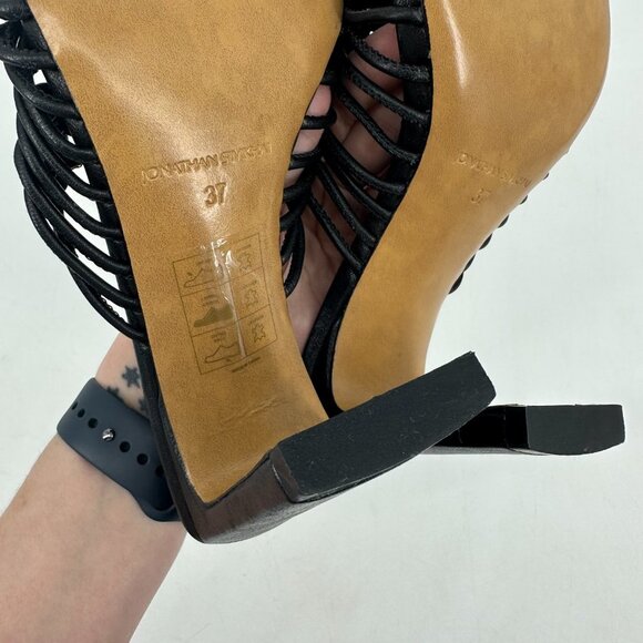 NWOB Jonathan Simkhai Audra Macrame Heeled Square Toe Sandals Black 37 US 7 - Picture 10 of 11